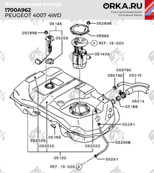 Купить Пластиковый бензобак Peugeot 4007/4008, 2005-2019 г.в. (4WD) (BP) -  60 л. Пластиковый бензобак Peugeot 4007/4008, 2005-2019 г.в. (4WD) (BP) -  60 л.