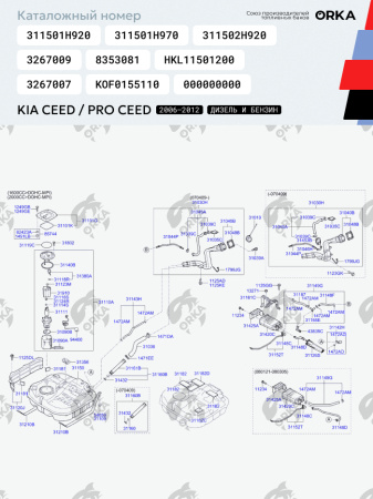 Топливный бак Kia Ceed / Pro Ceed (Дизель + Бензин), 2006-2012 г.в. (антикоррозия)